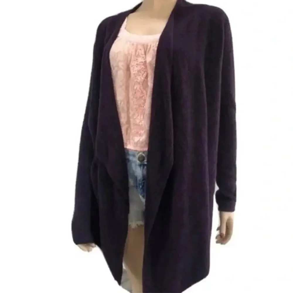 Barefoot Dreams Bamboo Chic Lite Open Cardigan Sweater Sz S/M Drape Front Purple